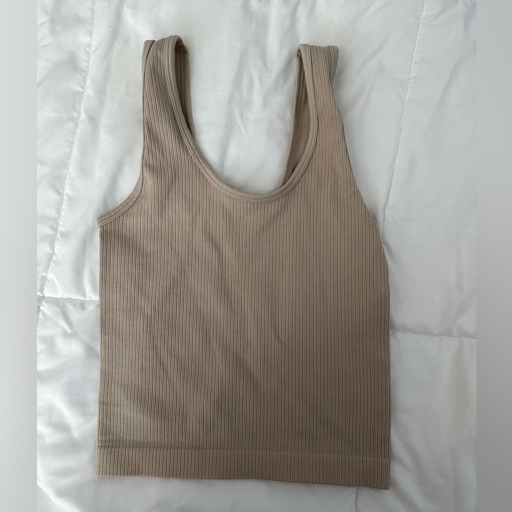 a new day Ribbed Beige Tank Top